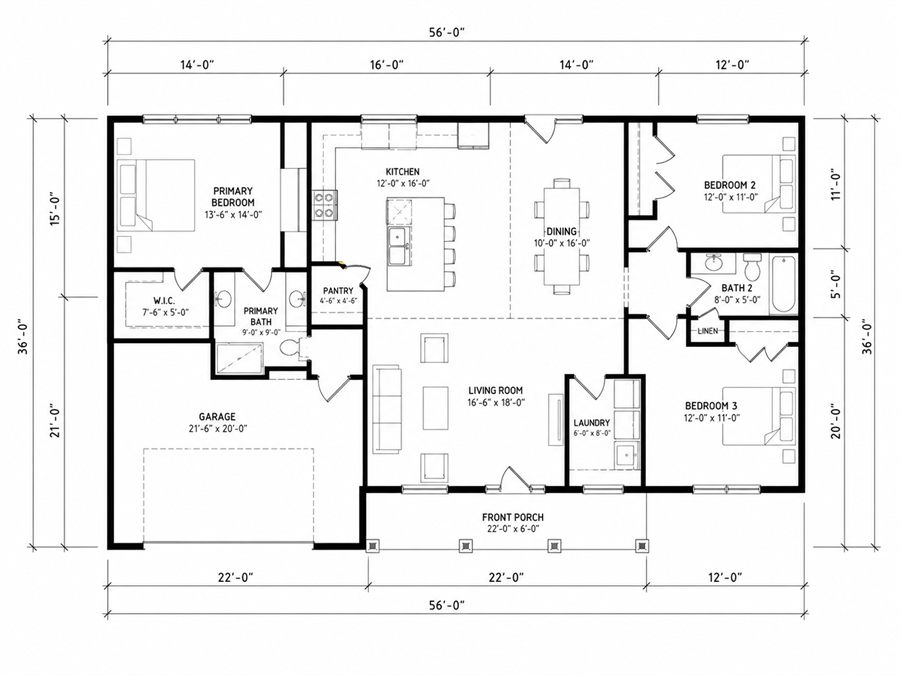 Measured floor plan example for a real estate listing
