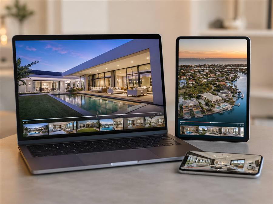 Listing video preview combining property details and cinematic real estate footage